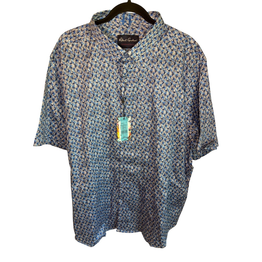 Robert Graham 4XL Blue Swirl Print Short Sleeve Button Down Shirt RS242024TF